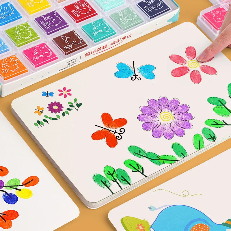 Vibrant 16PC Finger Painting Activity Set for kids, educational art supplies for toddlers' creative fun.