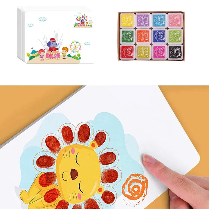 Kids' 16PC Finger Painting Art Set with stamps, promotes creative play & sensory development for toddlers.