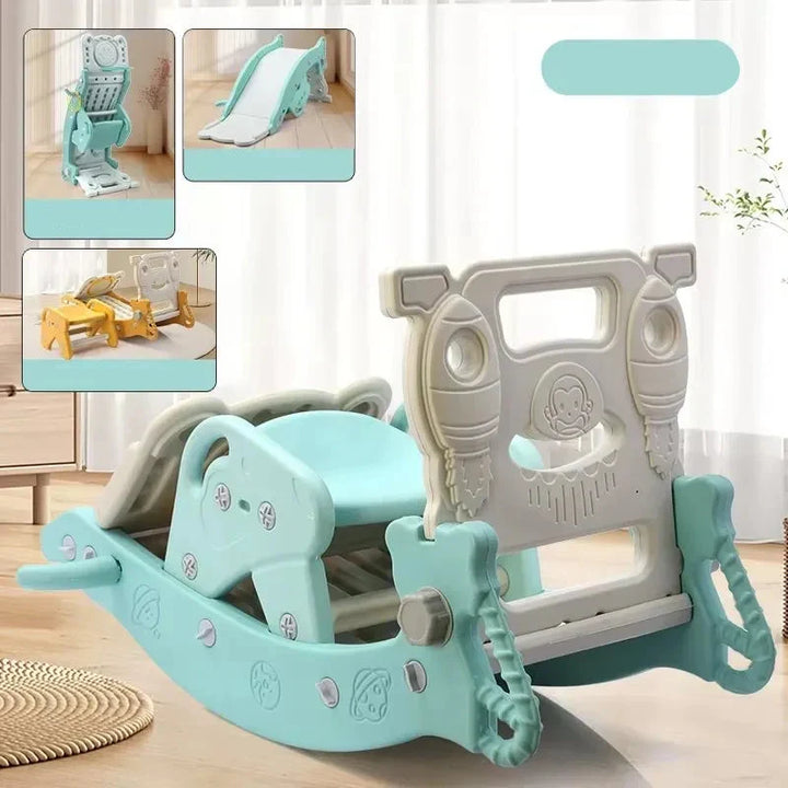Durable Kiddimorph 4-in-1 activity playset. Features slide & rocker for kids, ideal for indoor/outdoor toddler fun.