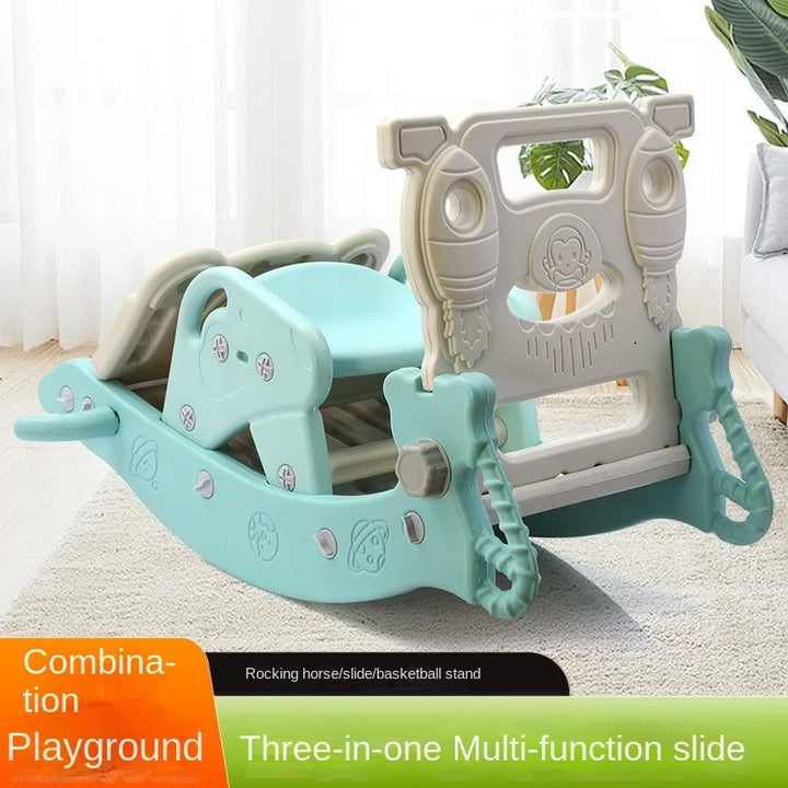 Toddler 4-in-1 activity playset featuring a slide & rocker. Plastic kids toy for early development & active fun.