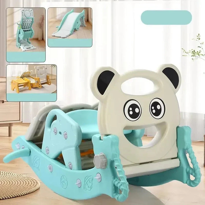 Convertible 4-in-1 activity slide & rocker for kids. Versatile plastic toy perfect for toddler playset fun.