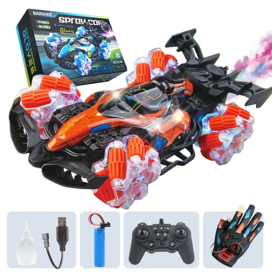 Vibrant 4-Wheel RC Stunt Racer for kids, a stylish remote control car with bright LED lights for thrilling play.