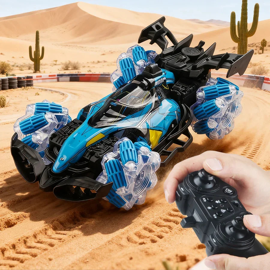 Bright LED-lit 4-Wheel RC Stunt Racer, an exciting remote control toy for kids who love action and light shows.