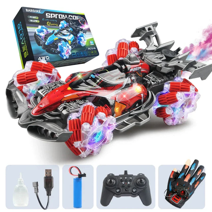 Kids' RC Stunt Racer with gesture control, 4-wheel drive & LED lights for dynamic all-terrain play.