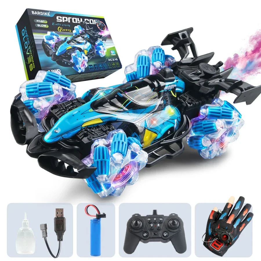 Exciting 4-Wheel RC Stunt Racer toy for kids, featuring LED lights and all-terrain remote control action.