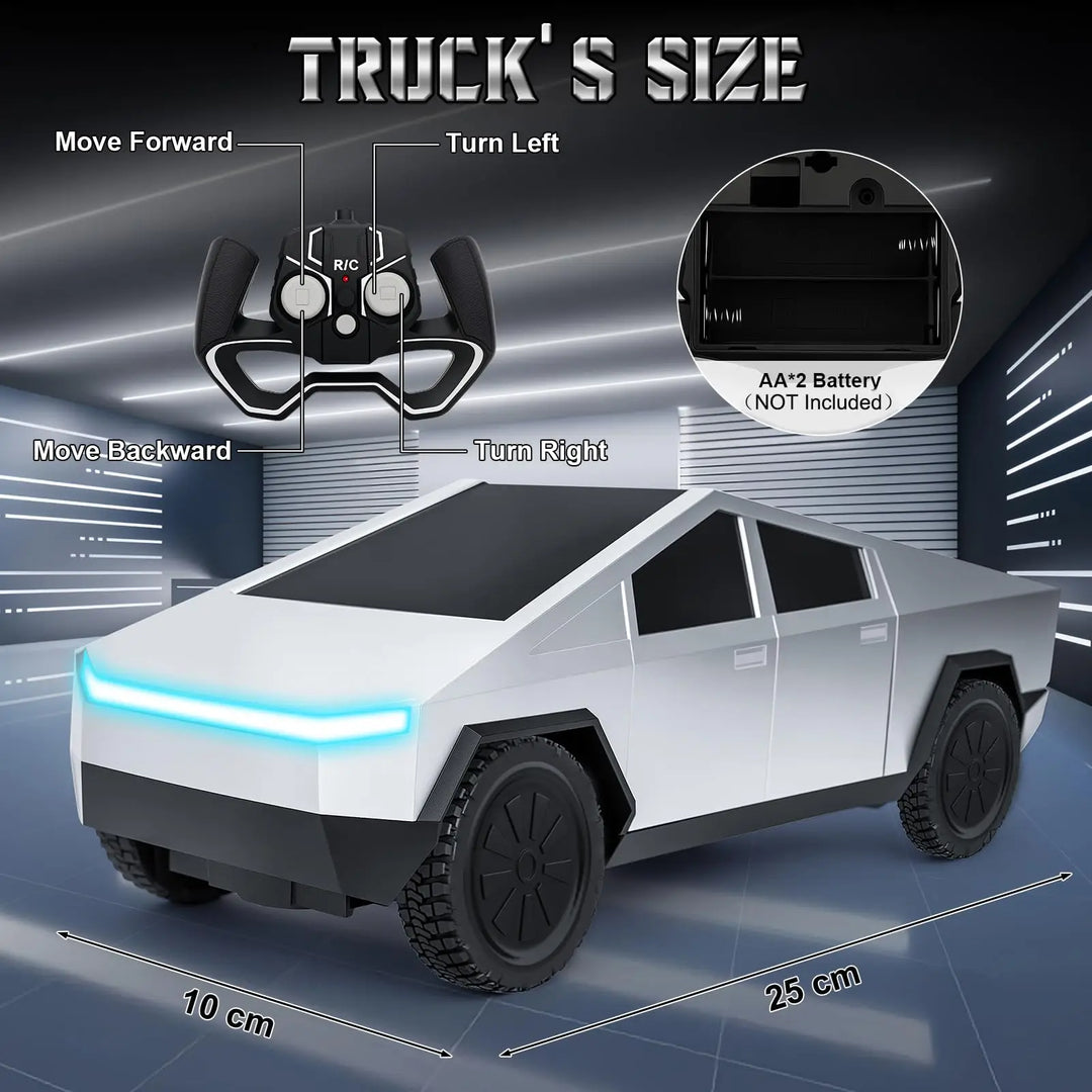 Rechargeable Rovecto 4WD RC off-road pickup truck with bright LED lights for kids.