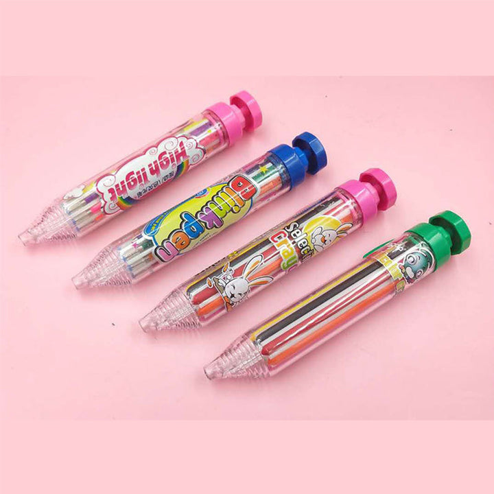 Close-up of a child's hand holding an 8-in-1 multicolor crayon, perfect for school supplies