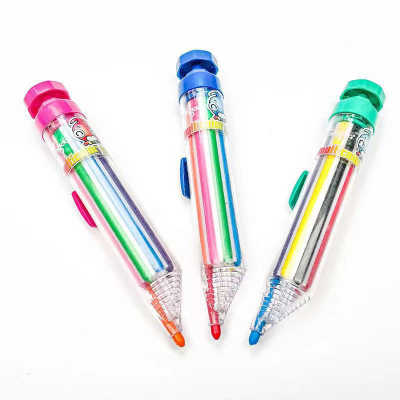 Happy child using an 8-in-1 multicolor crayon to draw, fun kids art supplies