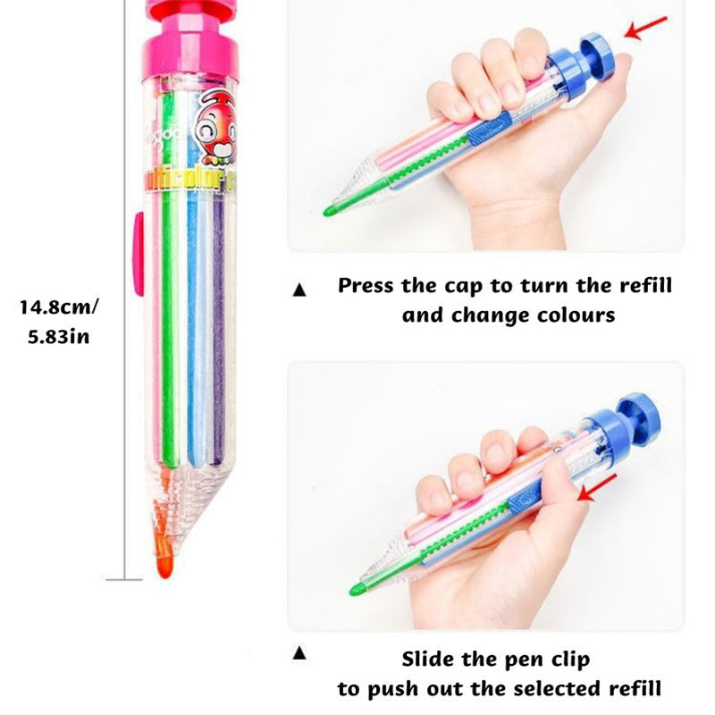 Assortment of 8-in-1 multicolor crayons in different colors, essential school supplies