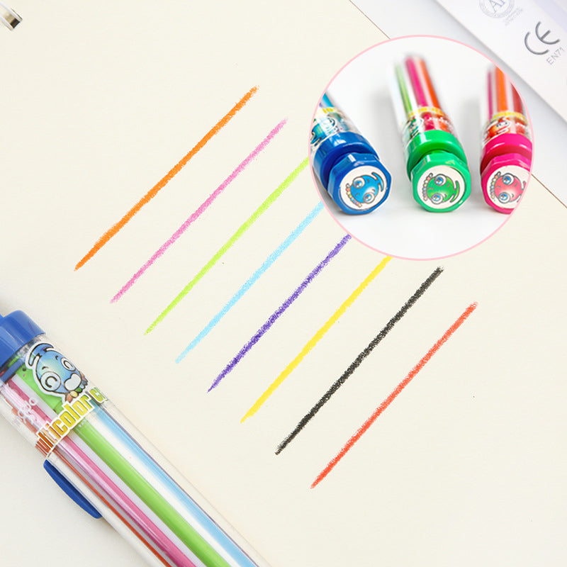 Kids' 8-in-1 crayon displaying multiple color options, versatile drawing tools