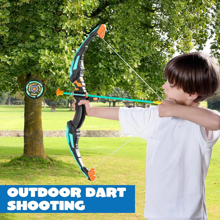 Complete kids' Luminarch light-up bow & arrow set for fun outdoor play, includes multiple glowing arrows.
