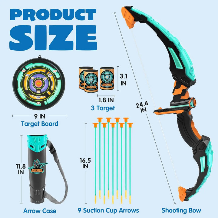 Aqua blue light-up archery set for kids, encouraging active play and improving hand-eye coordination.