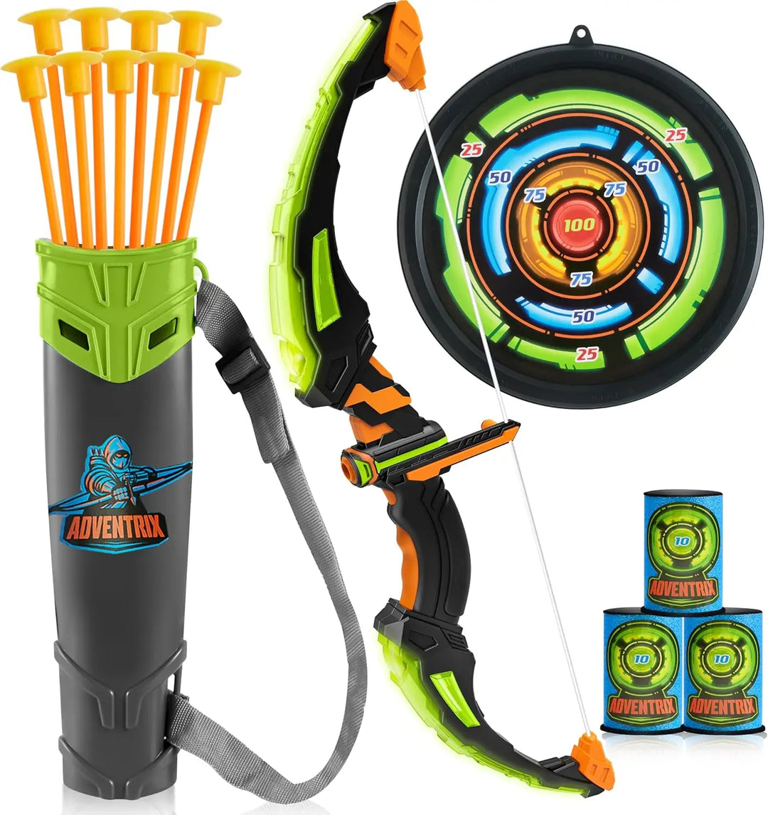 Luminarch kids' light-up archery set in aqua blue, a fun and educational glowing toy for active play.