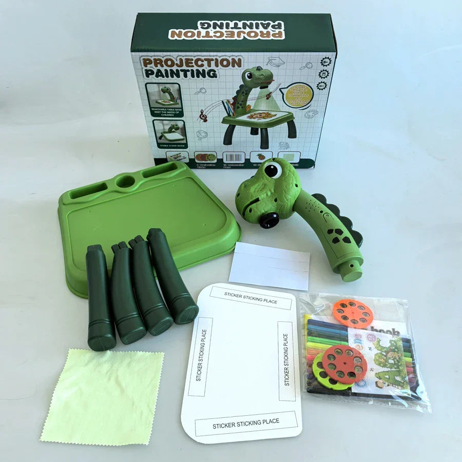 Kids' Artella interactive projection drawing table. Green, mess-free art activity for creative toddler play.