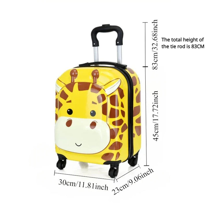 Fun animal print hardshell kids' luggage, durable wheeled carry-on for children's travel.