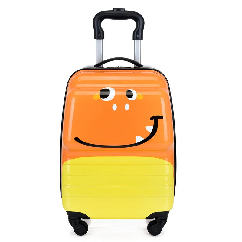 Kids' animal print hardshell wheeled suitcase, durable carry-on travel bag for happy adventures.