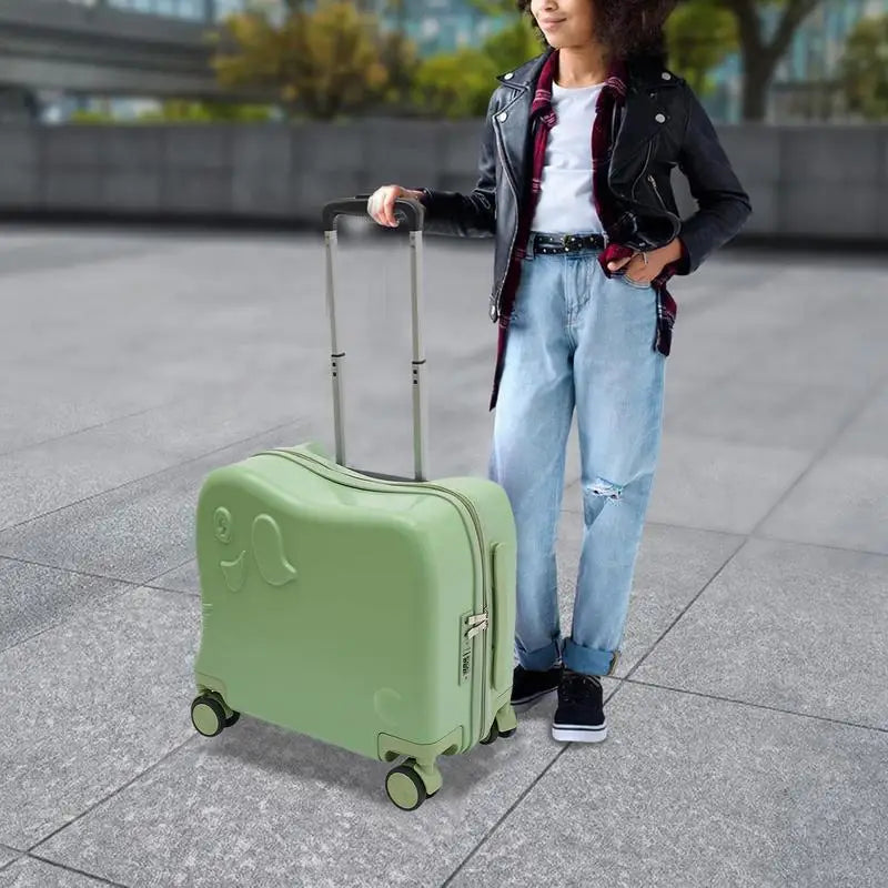 Kids' cartoon elephant ride-on luggage. Fun & durable carry-on suitcase for child travel & vacation.