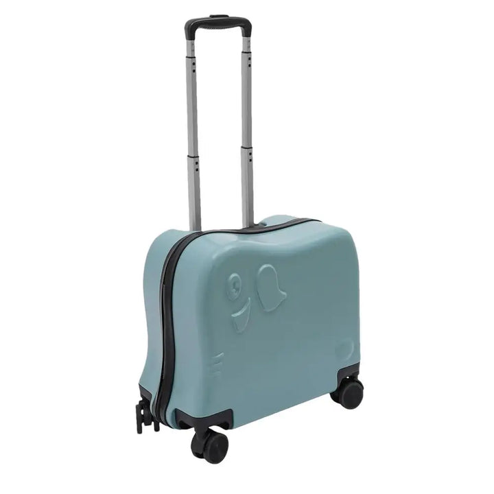 Cartoon elephant ride-on luggage for children. Durable kids suitcase with silent wheels for easy travel.