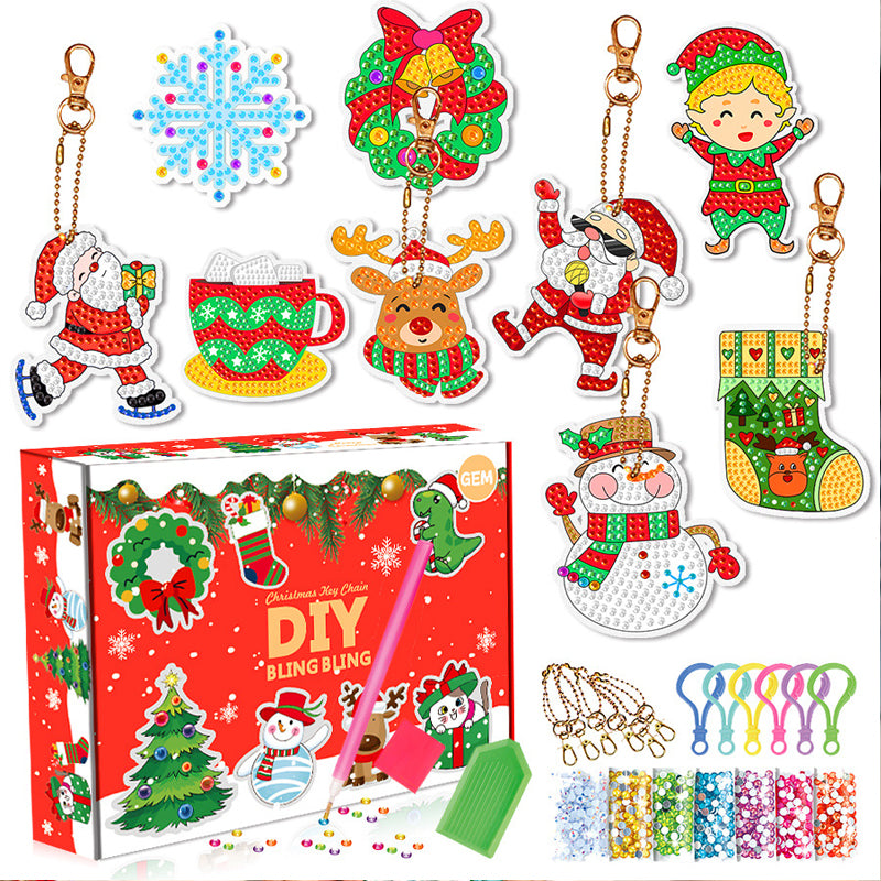 Heart-shaped Christmas diamond painting keychain for kids