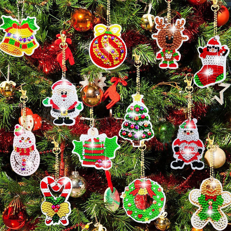 Assorted Christmas-themed diamond painting stickers for kids' DIY crafts