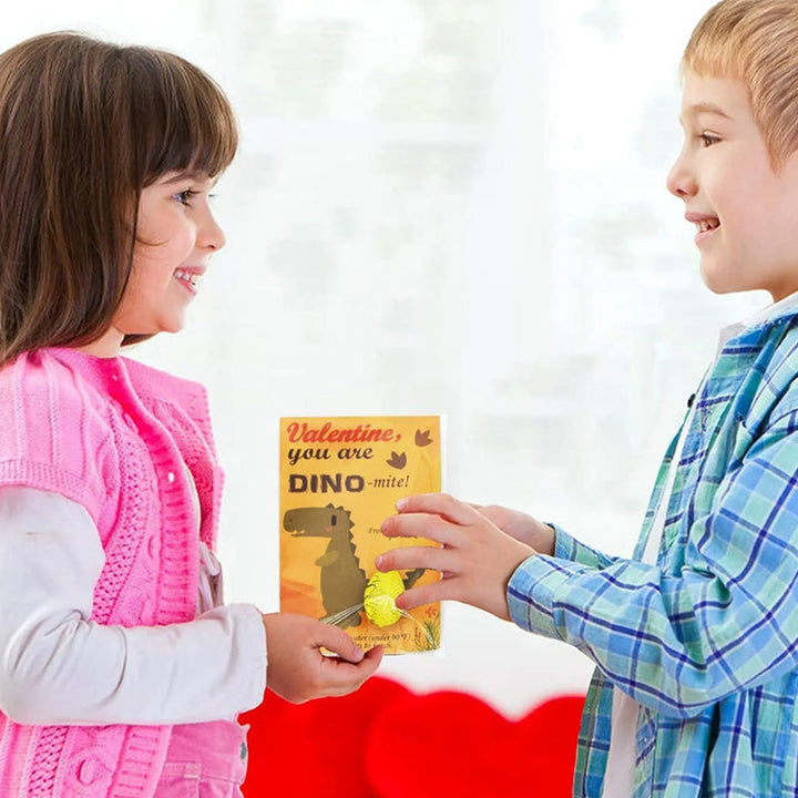 Excited child unearthing a small toy dinosaur from a 'hatching' egg, fun novelty gift
