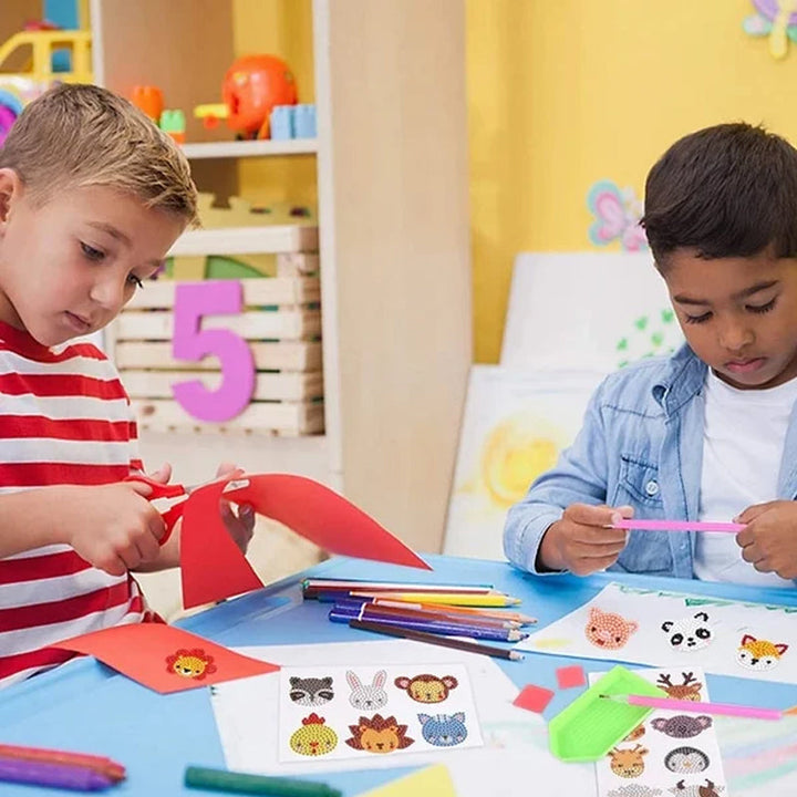 Cartoon animal diamond painting kit for kids, a fun DIY art project promoting creativity & fine motor skills