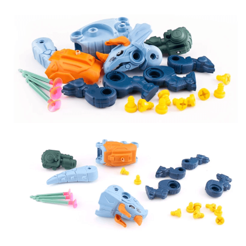 Educational dinosaur construction toy, a DIY T-Rex, Triceratops, Brachiosaurus set for young builders.
