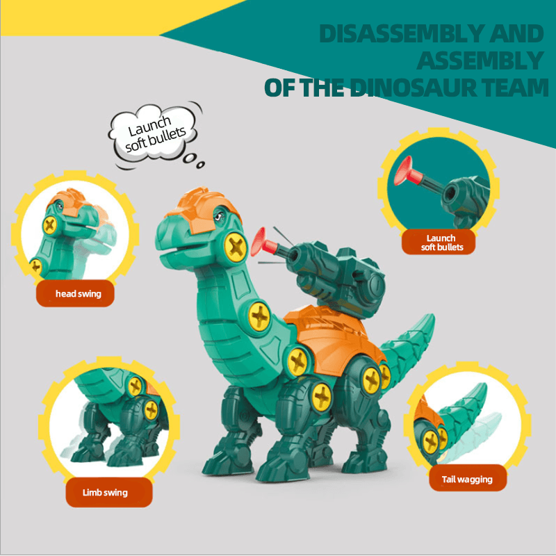 Construction toy for kids: Dinosaur set with T-Rex, Triceratops, and Brachiosaurus pieces for assembly.