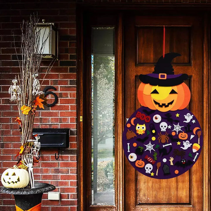Kids' DIY felt Halloween pumpkin witch craft kit with accessories, perfect for family fun