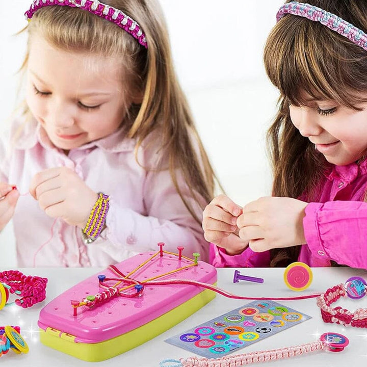 Assortment of vibrant beads and embroidery floss from the Kids DIY Friendship Bracelet Kit