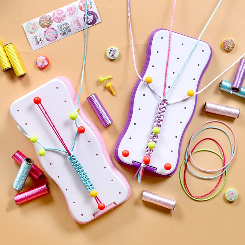 Packaging of the Kids DIY Friendship Bracelet Making Kit, highlighting its contents and age range