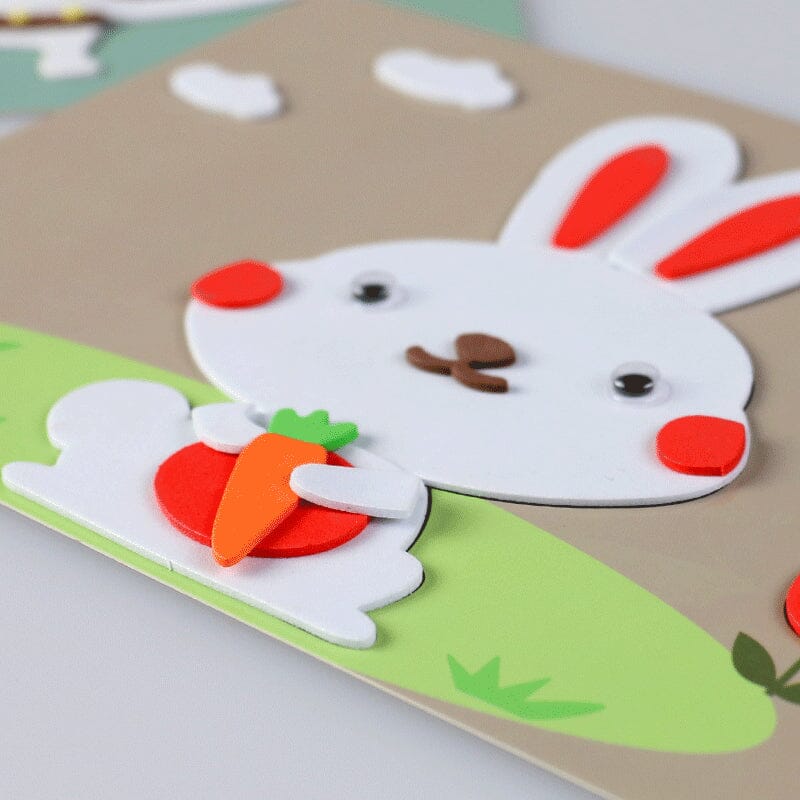 Completed transportation-themed foam sticker art from the kids' crafting kit, an educational toy.