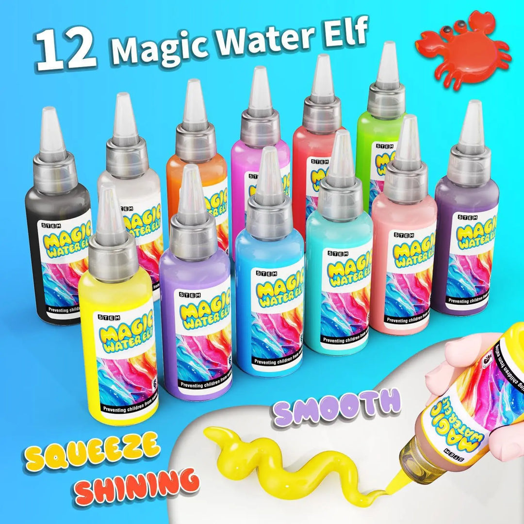 Open Kids' DIY Gel Art Craft Kit revealing colorful gels, molds & tools for creative aqualume art & sensory play.
