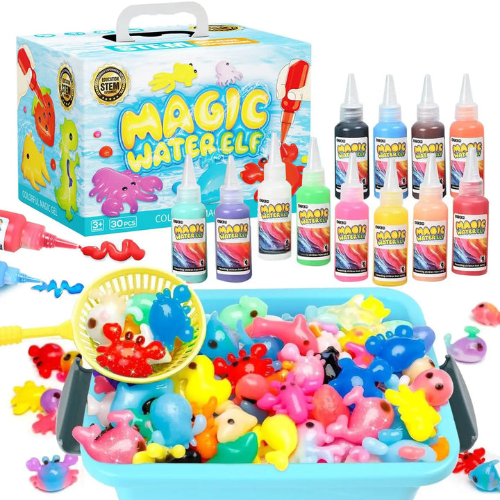 Hands-on DIY gel art craft kit for kids, promoting sensory play & creative mold activity with Aqualume designs.