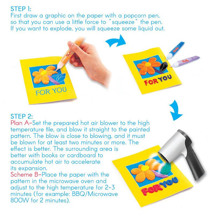 Close-up of Kids 3D Popcorn Drawing Pens (6pcs), ideal for textured art & creative play