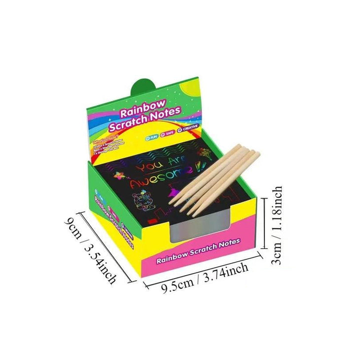Various shapes and designs being created with the Rainbow Magic Scratch Art Set, a fun children's gift