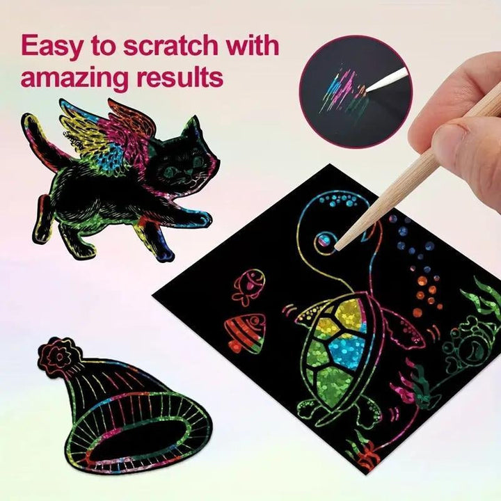 A variety of scratching tools included in the Rainbow Magic Scratch Art Set, for detailed diy art