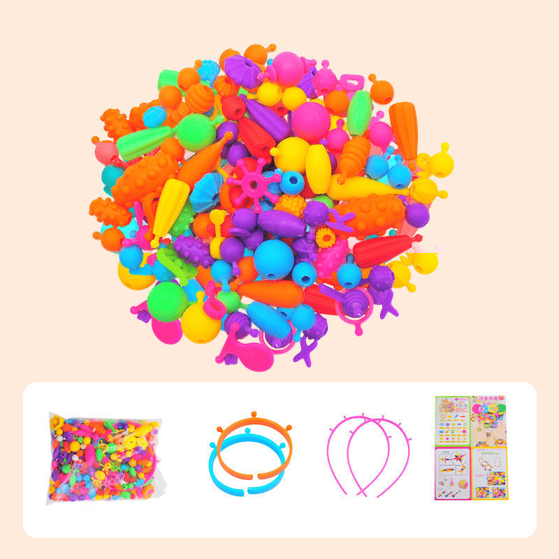 Kid-friendly instructions and various pop bead examples included in the Kids' DIY Jewelry Making Craft Kit