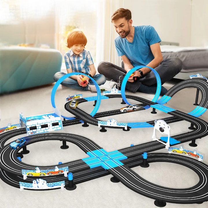 Kids' Double Lane Loop Racing Set for two. Loopaira track with toy cars for exciting family fun.