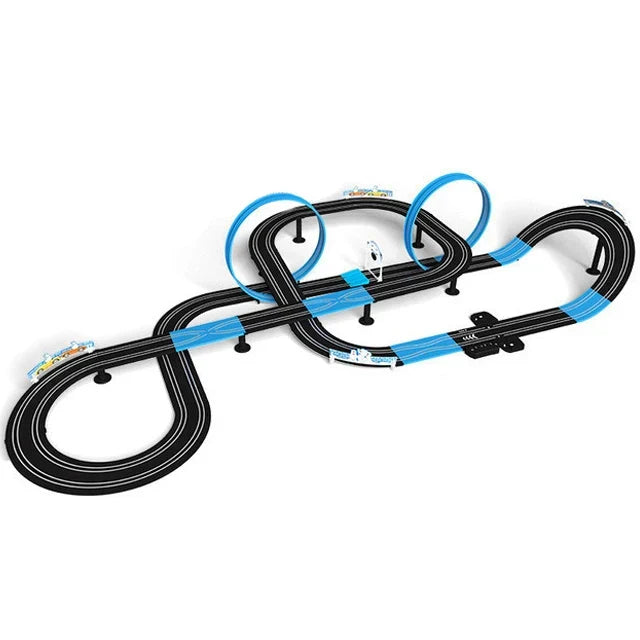 Kids' Double Lane Loop Racing Set with toy cars. Two player track, motor racing, and family fun playset.