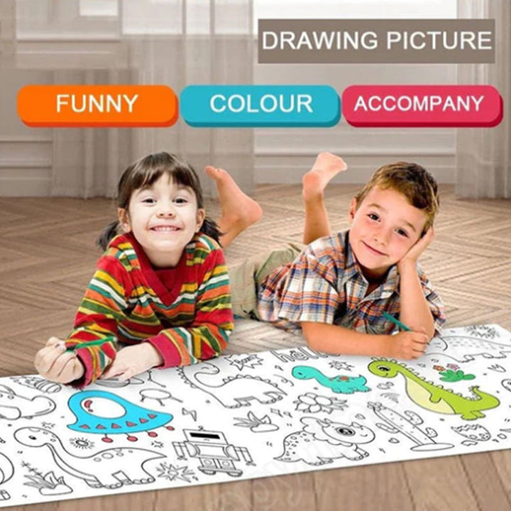 Kids drawing roll, 10 meters, enhances artistic development with diverse scenes for coloring & learning