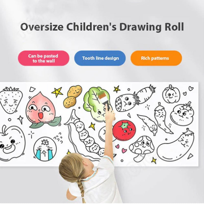 Educational kids' art roll with princess-themed drawings, perfect for early learning and creative expression
