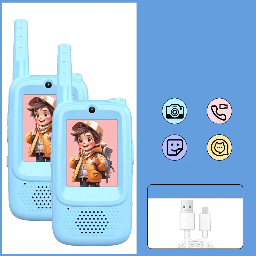 Close-up of EchoPals video walkie talkie screen displaying clear live video chat & interactive features.