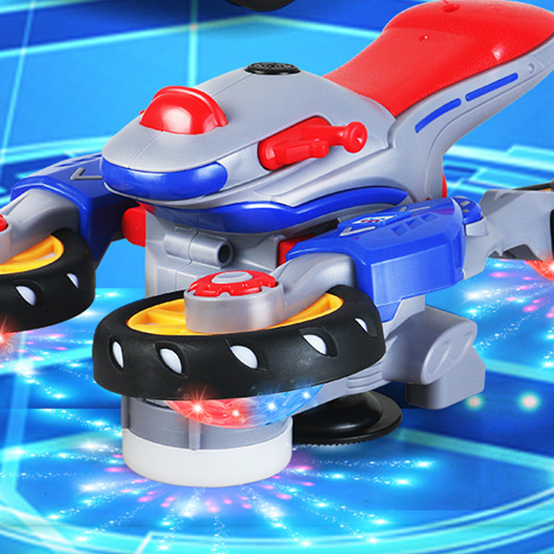Child playing with light-up transforming motorcycle toy