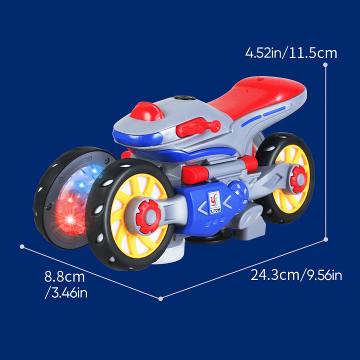 Action shot of transforming motorcycle toy with lights & music for kids