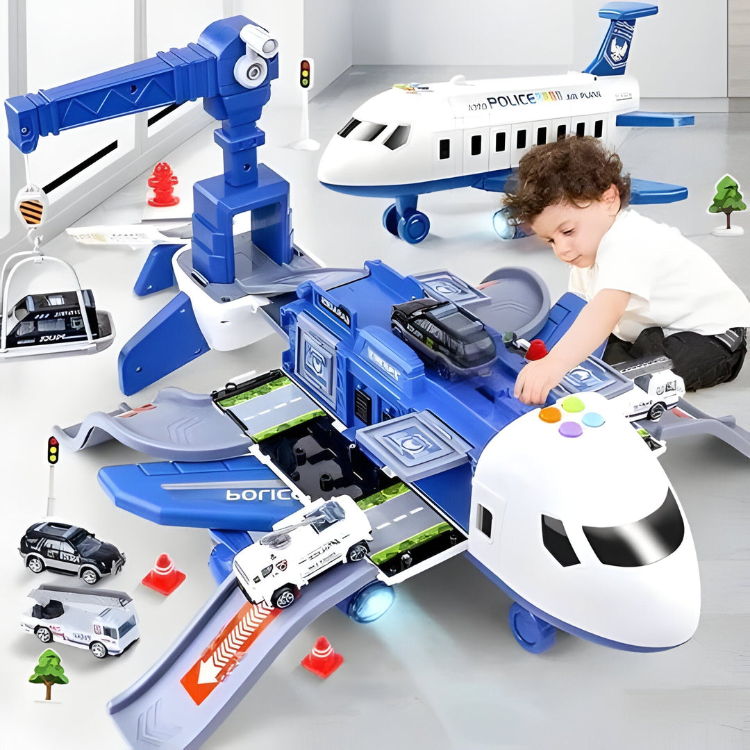 Kids' Emergency Airplane Playset, an interactive 20-in-1 airport toy for imaginative & educational vehicle fun.