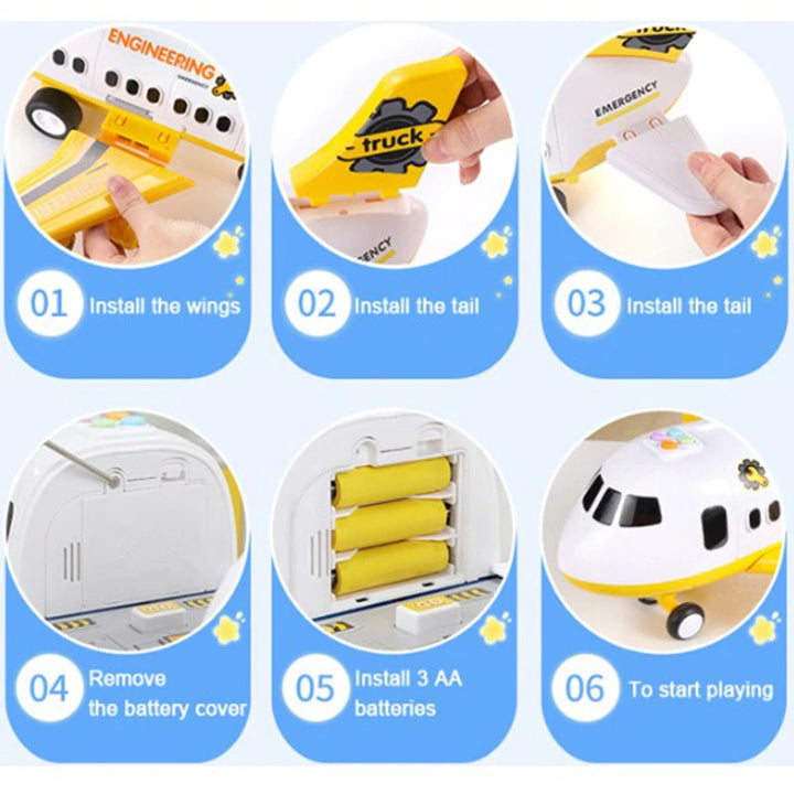 Durable push-and-go airplane playset for kids, featuring emergency vehicles & an airport set for imaginative play.