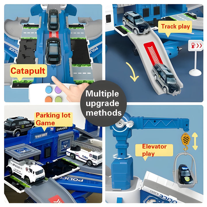 Educational kids' emergency services playset with an interactive airplane toy promoting imaginative vehicle play.