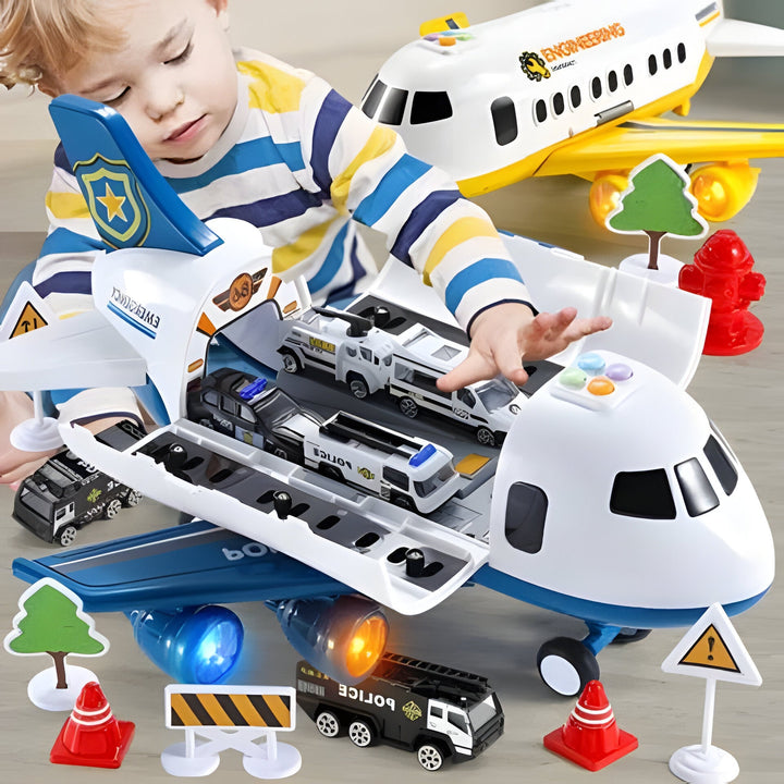 Vibrant 20-in-1 kids' airplane toy, an interactive airport set with emergency vehicles for engaging role-play.