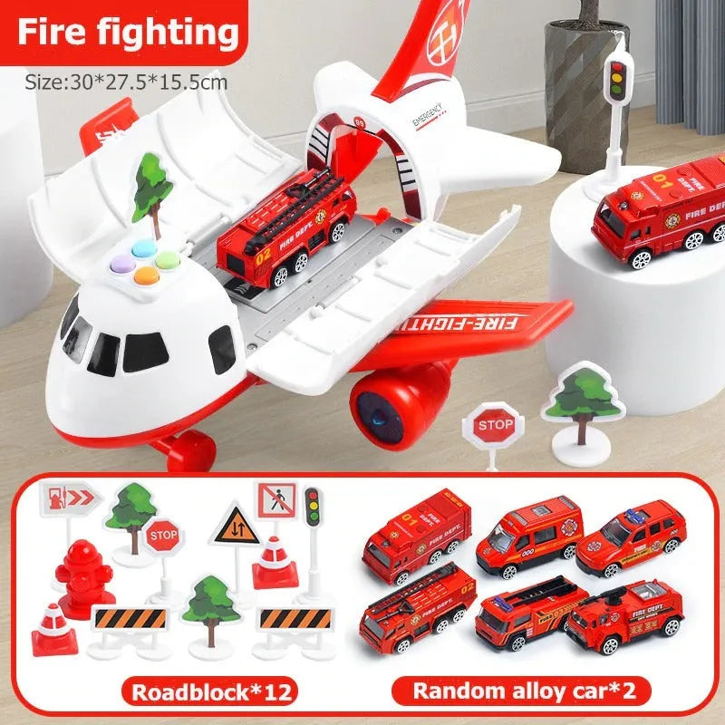 Kids' imaginative airport playset, featuring an emergency airplane toy & push-and-go vehicles for endless fun.